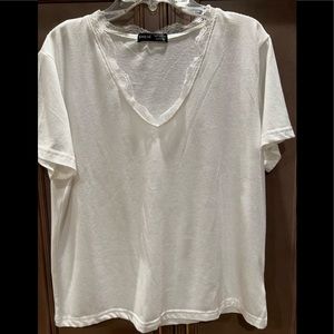 Shein S White Top with lace neck line